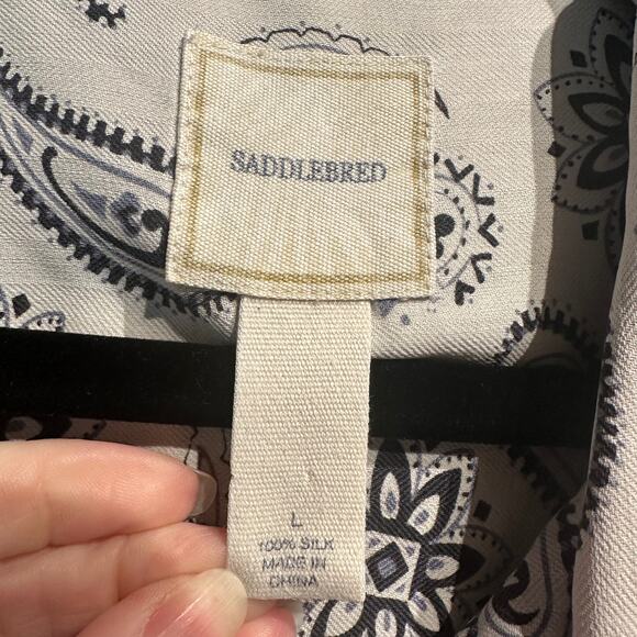 Vintage Saddlebred 100% Silk Men's Short Sleeve Button Up Paisley Cream Charcoal - Picture 3 of 6